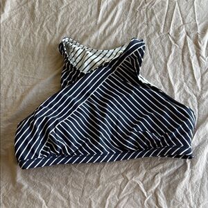 Athleta Navy and White Asymmetrical reversible Crop  Bikini XL